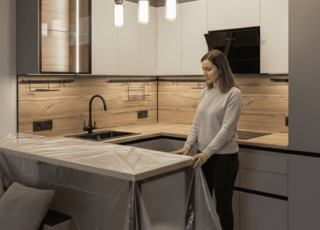 барная стойка со шкафчиками в кухне