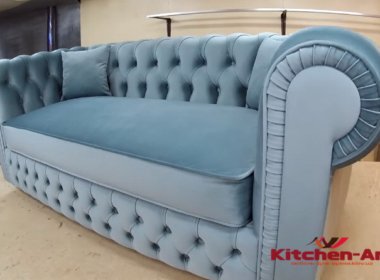 изготовление диванов прямой формы голбого цвета
