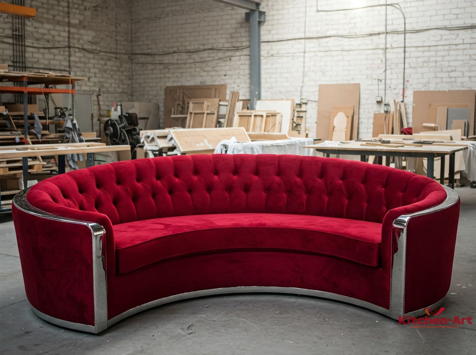 зелений напівкруглий диван