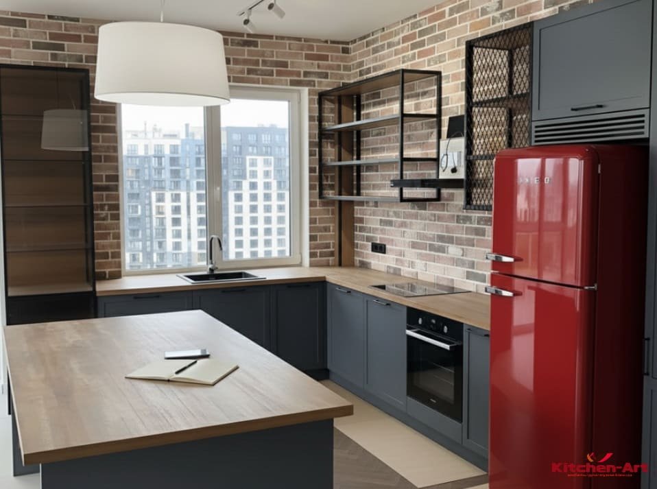 Сучасна кухня з білою стільницею-підвіконням МДФ