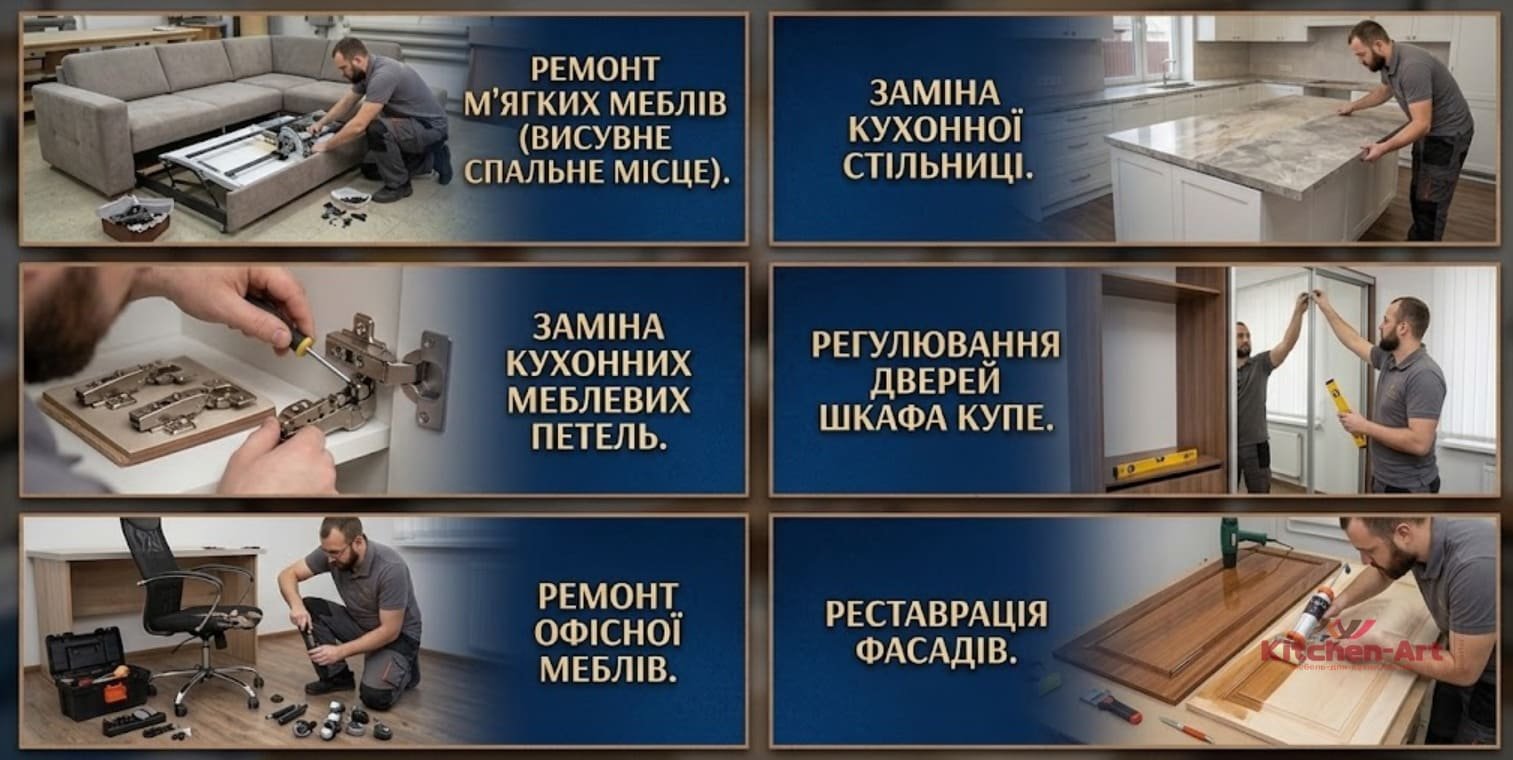услуги професионального ремонта мебели в Киеве