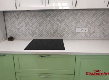 зеленая угловая кухня под закааз с акриловой столешницей зеленая угловая кухня под закааз с акриловой столешницей