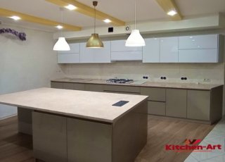 серо белая кухня с островом на заказ