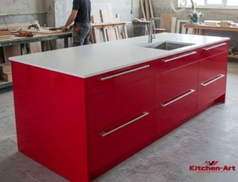 кухонный остров из мдф красного цвета