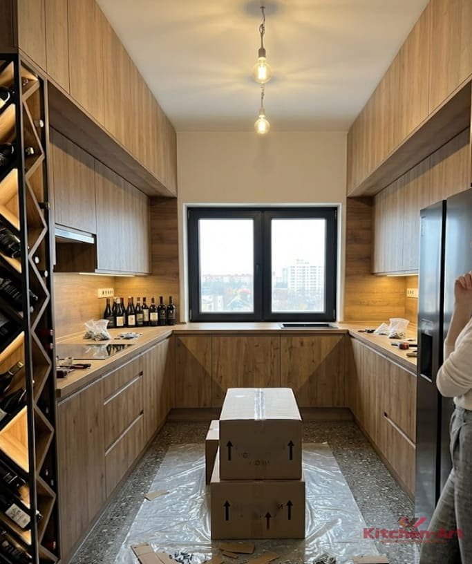 проект прямой кухни с барной стойкой